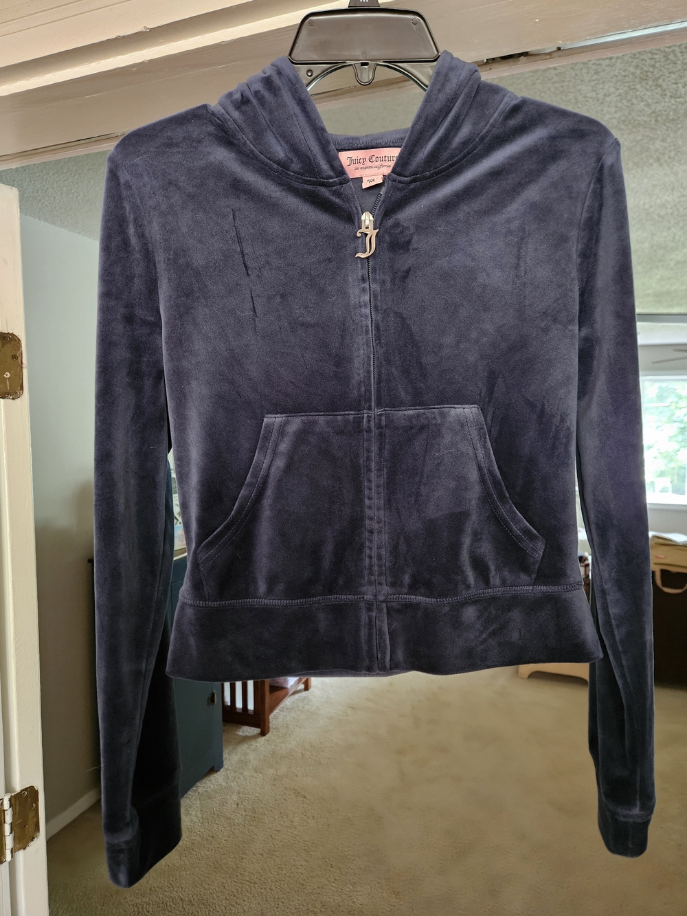 Juicy Couture Navy Velour Zip Hoodie Womens Juniors Medium NWOT